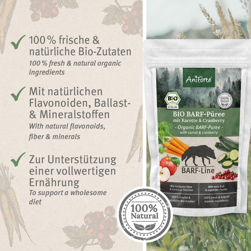 AniForte® BARF-Line Bio Gemüse & Obst Mix Karotte Cranberry 15 x 150 g
