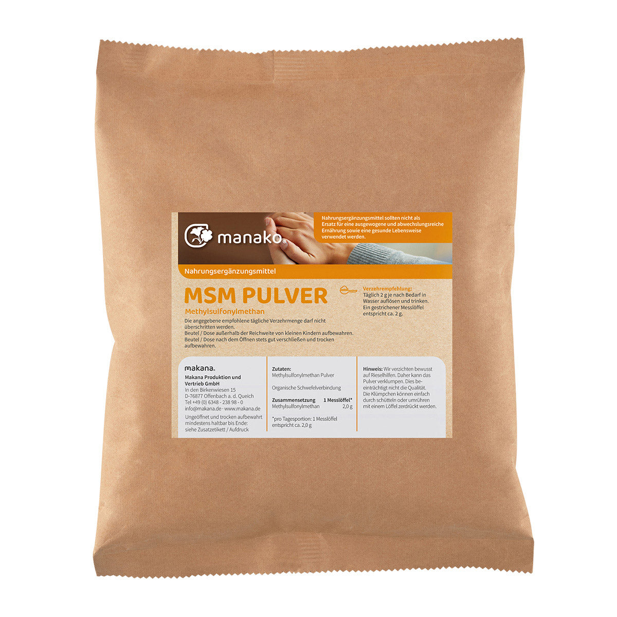 manako MSM - Methylsulfonylmethan - kristallines Pulver, 99,9% rein, 1 kg Beutel