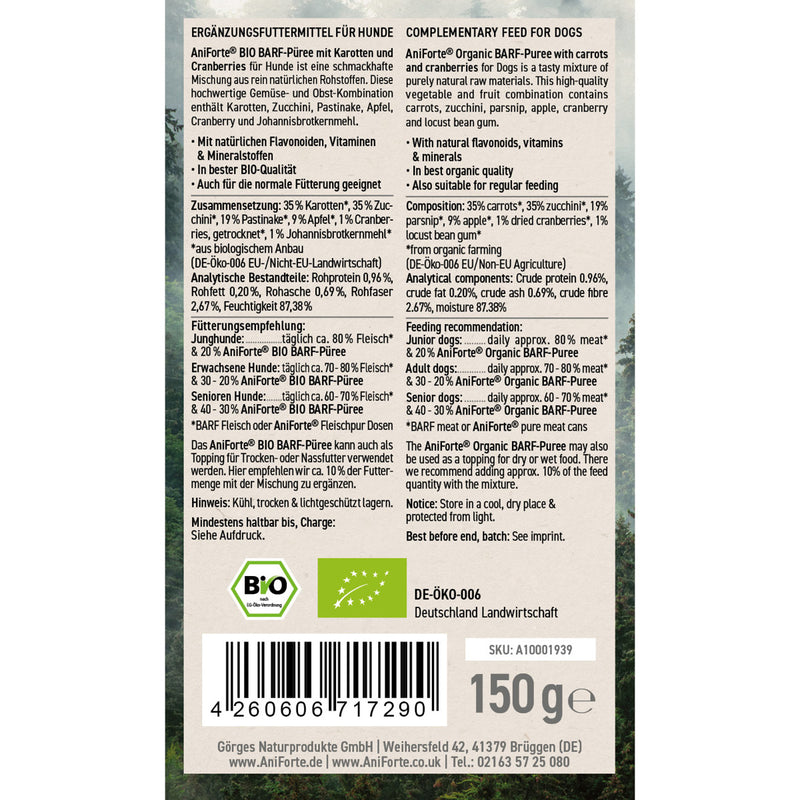 AniForte® BARF-Line Bio Gemüse & Obst Mix Karotte Cranberry 15 x 150 g
